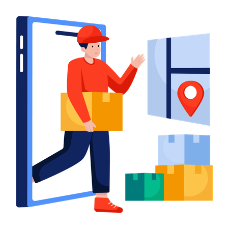 Man finding Mobile parcel location  Illustration