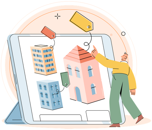 Man finding online real estate property  Illustration