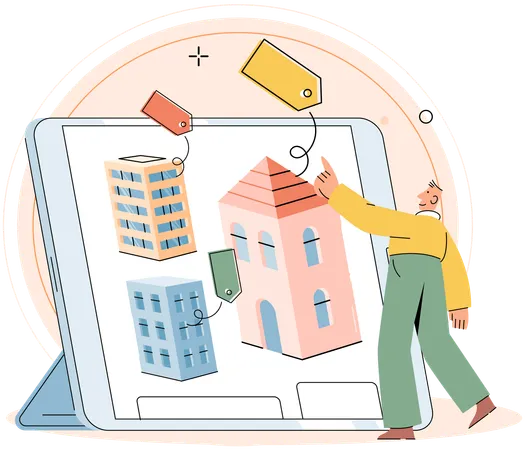 Man finding online real estate property  Illustration