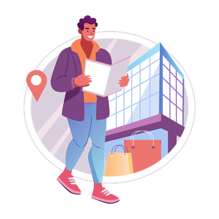 Man finding shopping location  Illustration