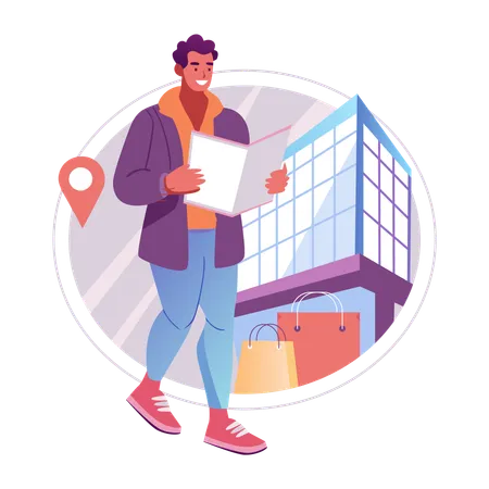 Man finding shopping location  Illustration