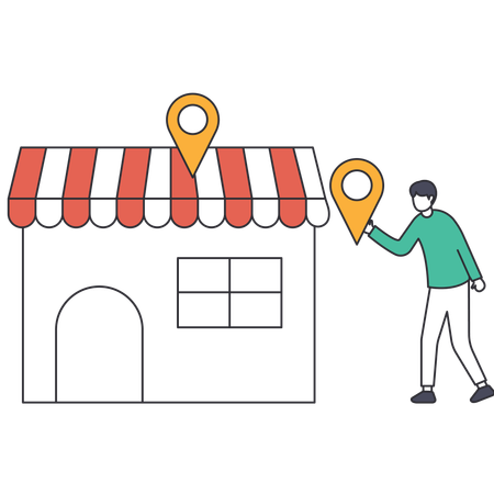 Man finding shopping store location  Illustration