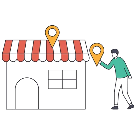 Man finding shopping store location  Illustration