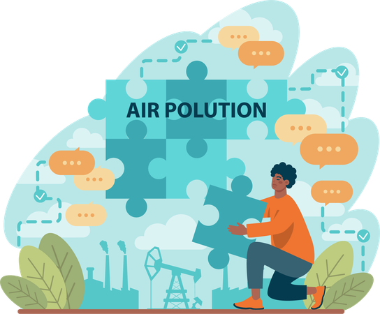 Man finding solution for air pollution  Illustration
