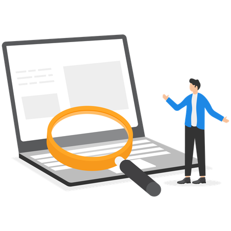 Man finding something on laptop  Illustration