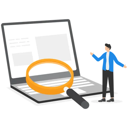 Man finding something on laptop  Illustration