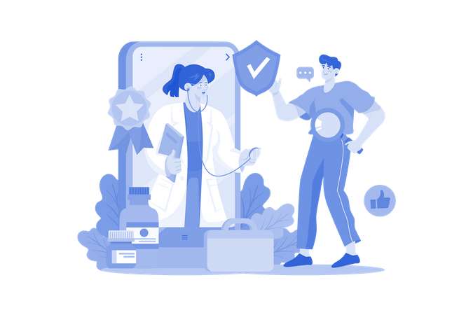 Man Finding The Best Doctor In The Medical App  Illustration