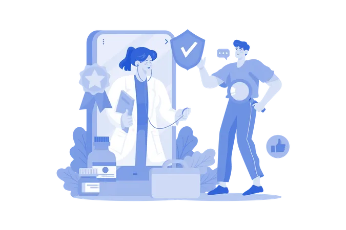 Man Finding The Best Doctor In The Medical App  イラスト