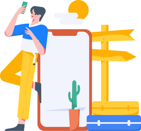 Man finding travel destination  Illustration