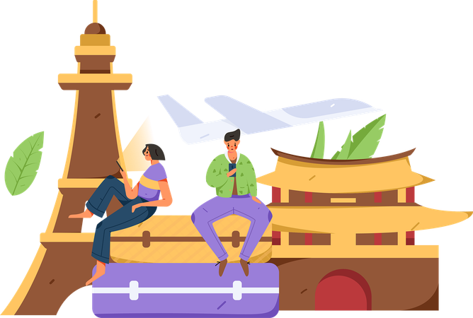 Man finding travel destination  Illustration