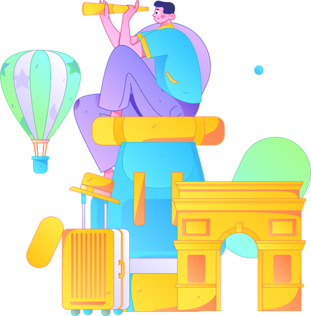 Man finding travel destination  Illustration