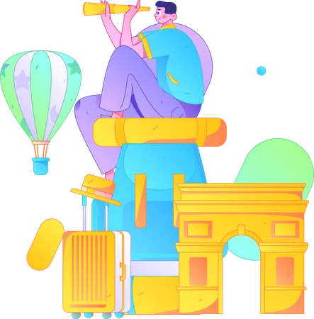 Man finding travel destination  Illustration