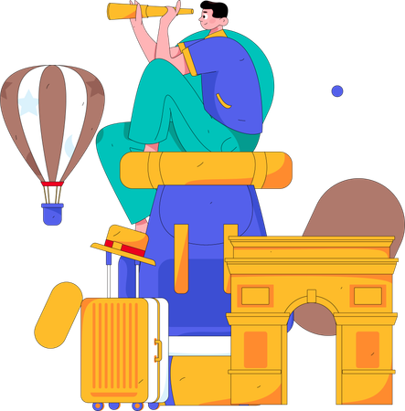 Man finding travel destination  Illustration