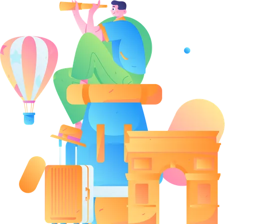 Man finding travel destination  Illustration