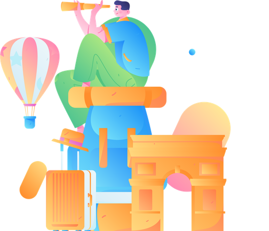 Man finding travel destination  Illustration