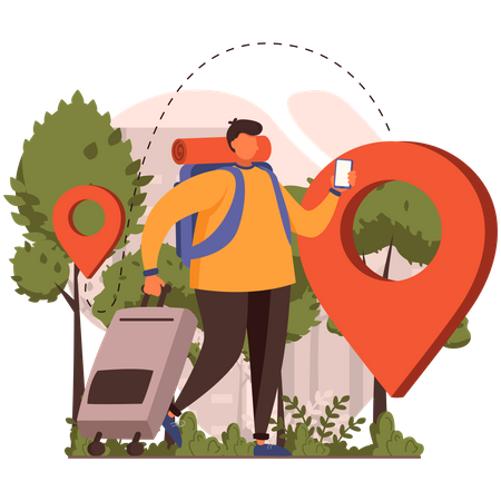 Man finding travel location Illustration