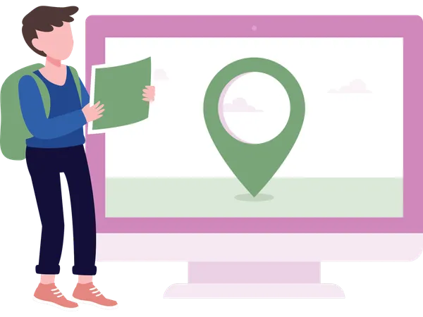 Man finding travel location for adventure  Illustration