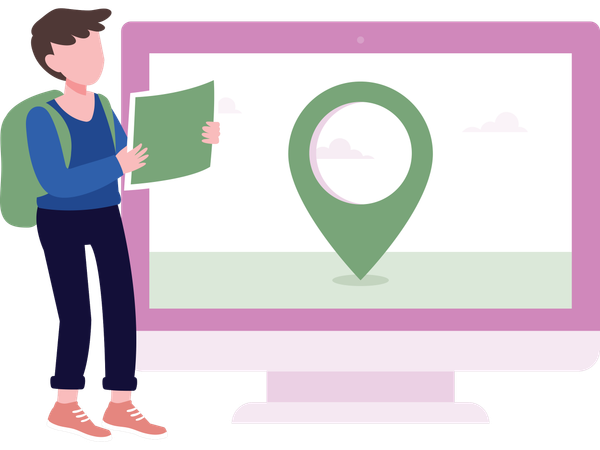Man finding travel location for adventure  Illustration