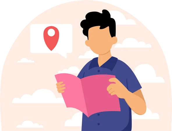 Man finding travel location  Illustration