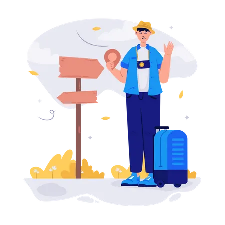 Man finding travel location  Illustration