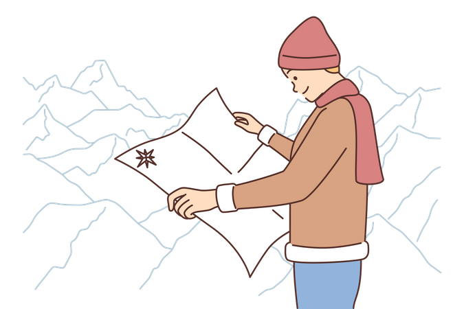 Man finding travel location  Illustration