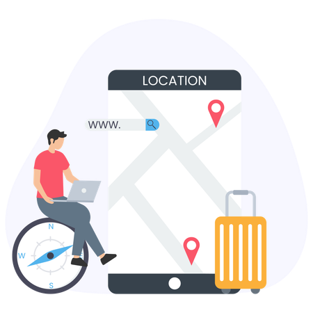 Man finding Travel Location  Illustration