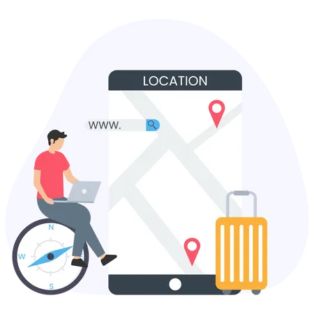 Man finding Travel Location  Illustration