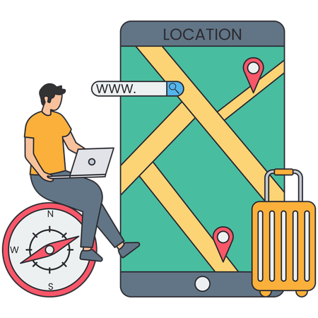 Man finding Travel Location  Illustration