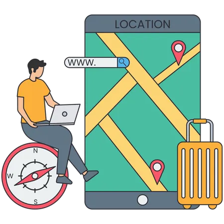 Man finding Travel Location  Illustration