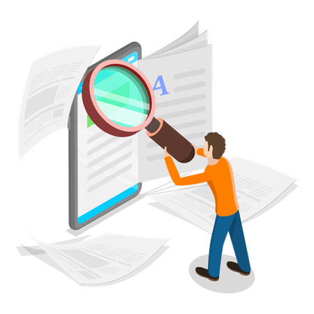 Man finding words on mobile  Illustration