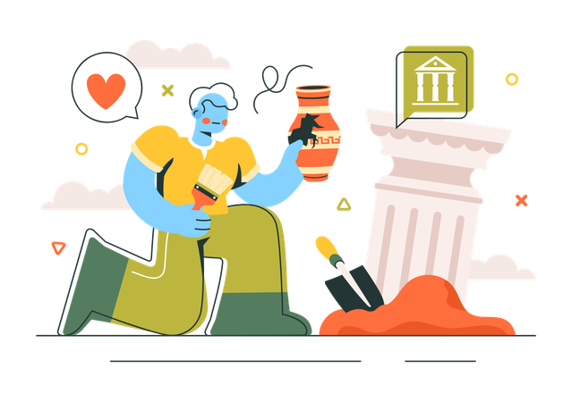 Man finds Archeological remains  Illustration