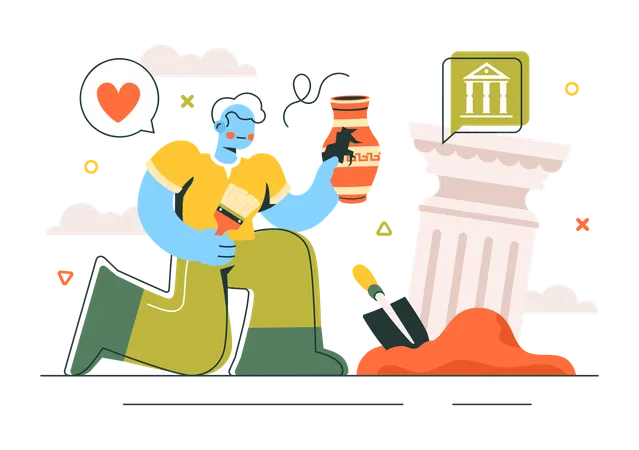 Man finds Archeological remains  Illustration