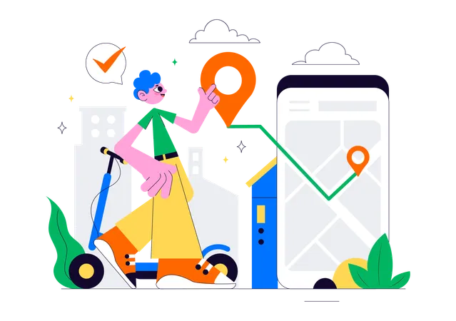 Man finds location for Electric Scooter Rental Service  Illustration