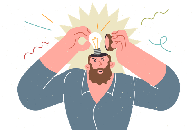 Man finds new idea inside his brain  Illustration