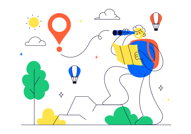 Man finds path in forest on Solo Travel  Illustration