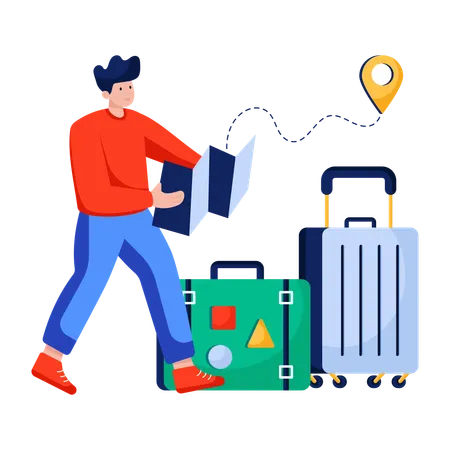 Man finds route through Travel map  Illustration