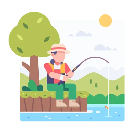 Man fishing at the pond  Illustration