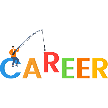 Man Fishing for Career Opportunities Colorful Text  Illustration
