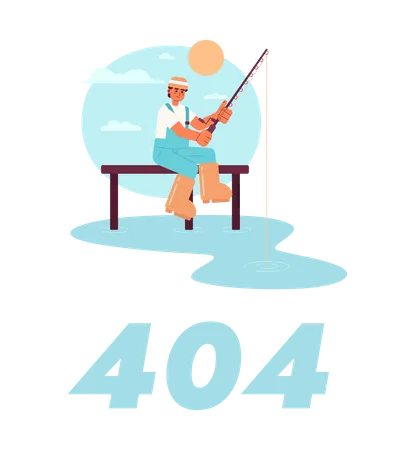Fishing In Morning Vector Empty State Illustration Editable 404 Not Found For UX UI Design Fisherman With Spinning Isolated Flat Cartoon Character On White Error Flash Message For Website App イラスト