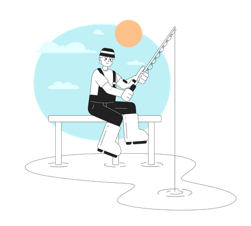 Man Fishing in morning  Illustration