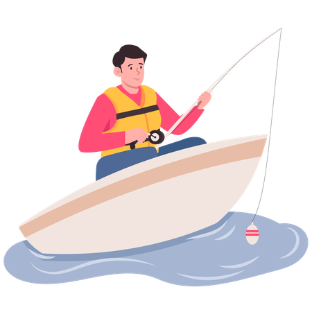 Man Fishing on Boat  Illustration