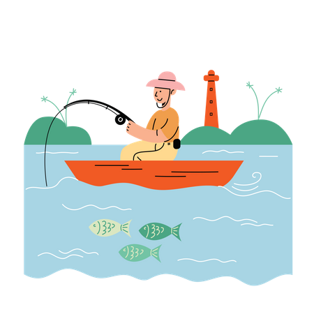 Man fishing on the sea  Illustration