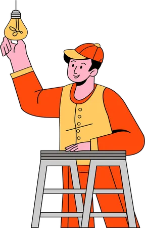 Man fitting bulb  Illustration
