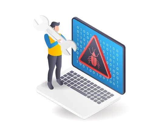 Man fixes malware attack  Illustration