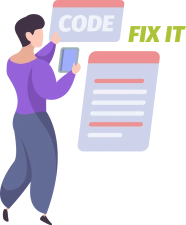 Man fixing bugs in code Illustration