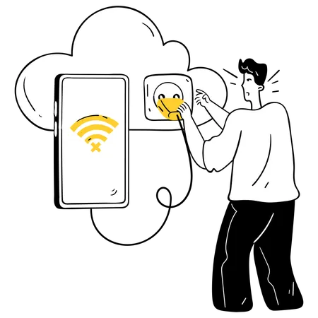 Man Fixing Digital Device Connections  Illustration