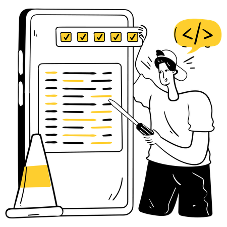 Man Fixing Software Version Conflicts  Illustration