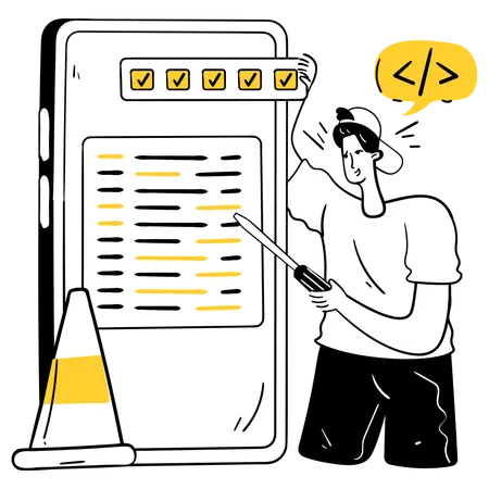 Man Fixing Software Version Conflicts  Illustration