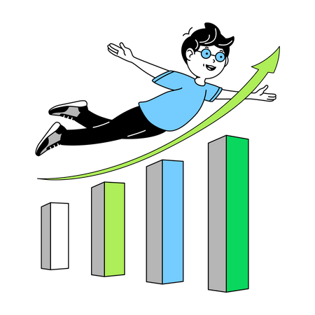 Man flies over the graph  Illustration