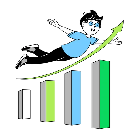 Man flies over the graph  Illustration